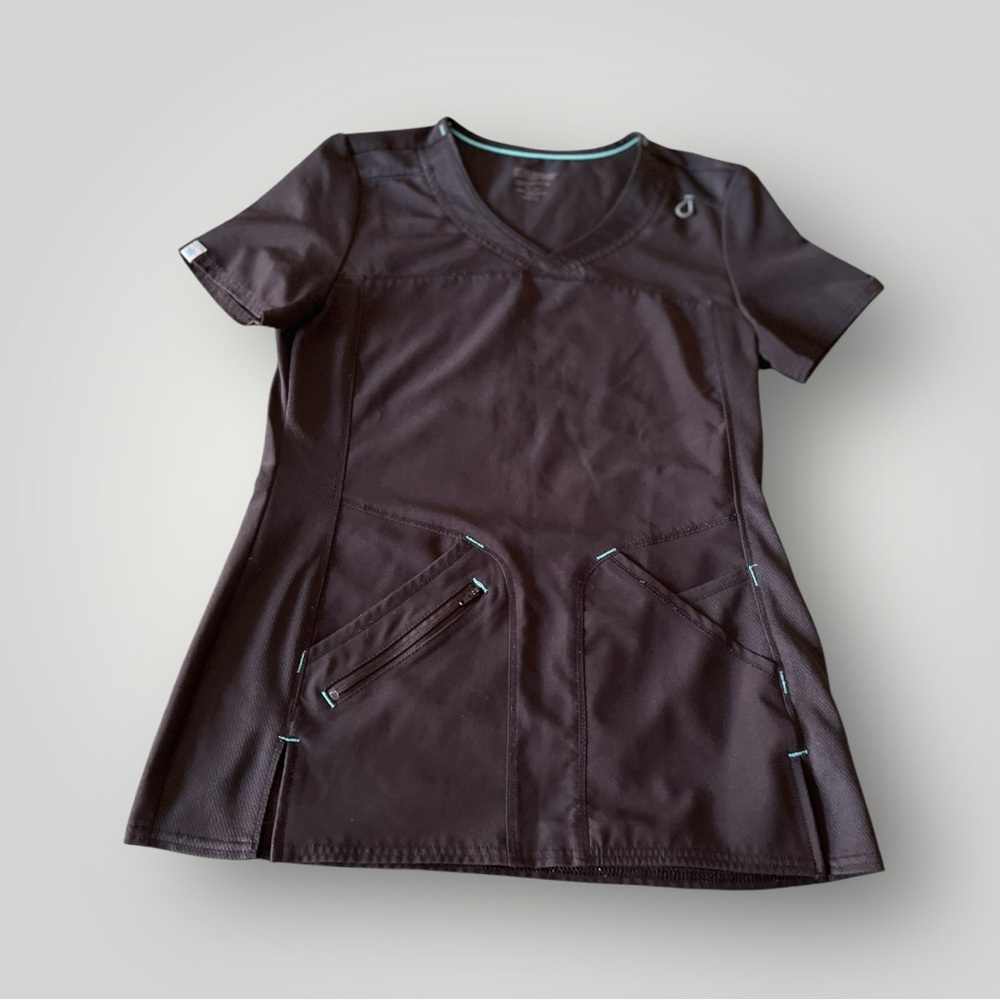 Scrubstar Performance Scrub Top | XS Black with Teal Trim
